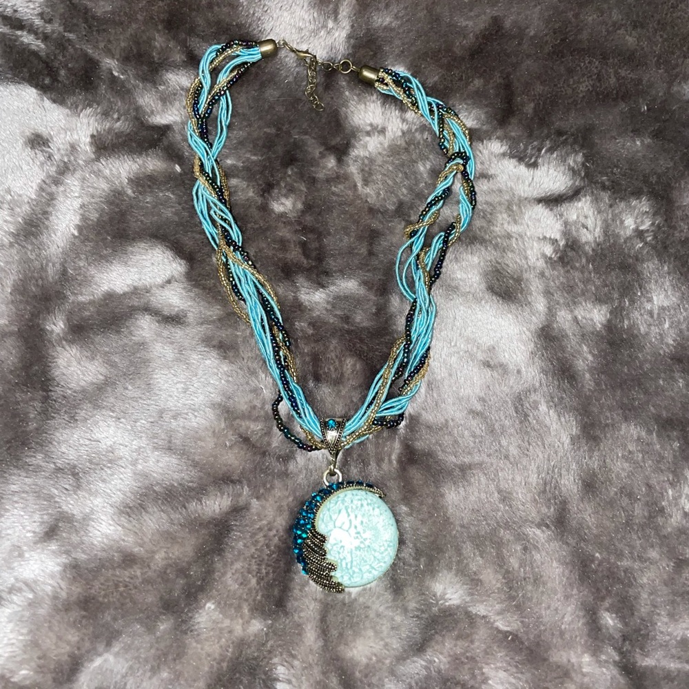 Harlorki Lady Retro Vintage Bohemian Style Turquoise Rhinestone Pendant Necklace